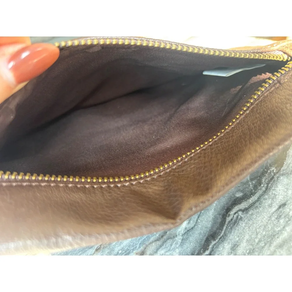 GH Bass & Co Brown‎ Faux Leather Zippered Pouch Organizer Bag Brass Hardware
